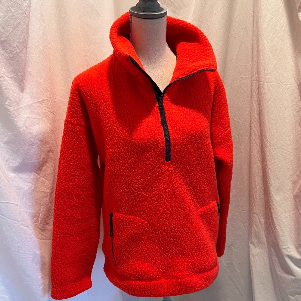 J. Crew Red Teddy Fleece Half-Zip Pullover Jacket
